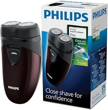 Philips Electric Shaver PQ206/18 | Battery powered | Compact and easy to carry | Close, comfortable shave | Heads follow your face | Up to 60 min cordless | Protective cap & cleaning brush on Amazon.ae - Price Tracker