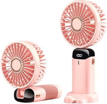Portable Handheld Fan,Mini Foldable Desk Fan,USB Rechargeable Fans with 5 Speeds,Battery Operated Mini Handheld Fan with LED Display for Home Office Travel (Pink) on Amazon.ae - Price Tracker
