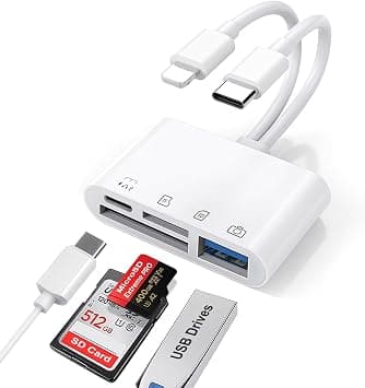 USB C & Lightning SD Card Reader, 3-in-1 Memory Card Adapter with Micro SD/TF Slot & USB Camera Adapter, High-Speed Plug and Play for iPhone 15/16/17, iPad Pro, Android, Tablet (White) على Amazon.ae - متتبع الأسعار