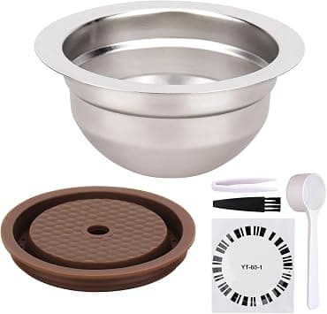 For Nespresso Machine Coffee Pods Kit: 80ml/2.7oz Reusable Compatible with Nespresso Vertuo ENV150, ENV135, Next, Pop Includes Stainless Steel Coffee Pod, Silicone Lid, Tweezer Spoon, Brush على Amazon.ae - متتبع الأسعار