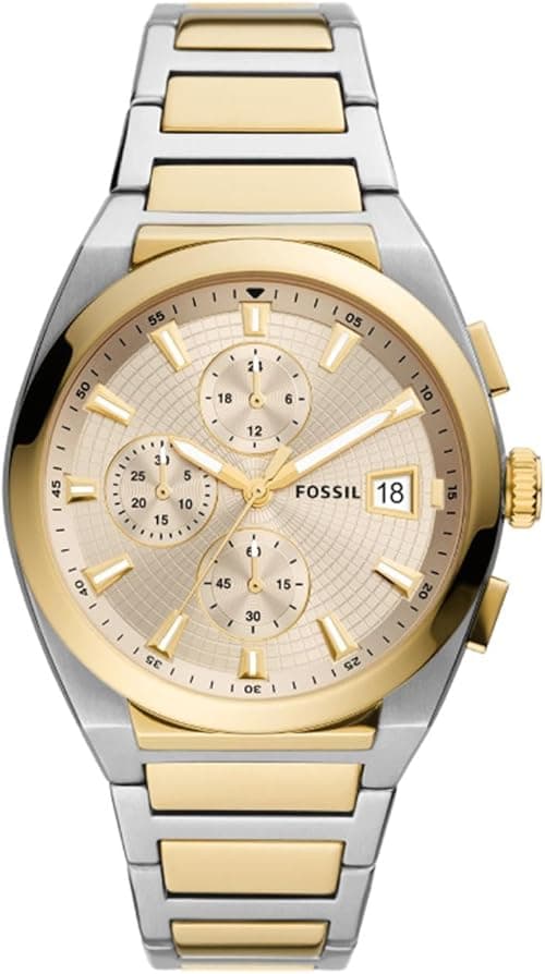 Fossil Men's Everett Quartz Stainless Steel Chronograph Watch, Color: Gold/Silver (Model: FS5796) on Amazon.ae - Price Tracker