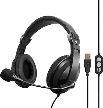 VCOM USB Headset with Microphone - Wired Over Ear Stereo PC Headphones with Volume Control & Mute Button, Lightweight for Computer Laptop Office School Call Center Skype Conference Online Chat (Black) on Amazon.ae - Price Tracker