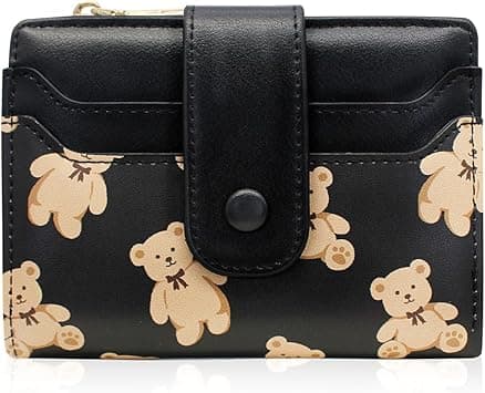 Cute Wallet for Women, Bear Print Zip Bifold Wallet with Front Card Slot, ID Window, Cash Slot, Short Women Wallet Elegant Youthful and Cute (Black) on Amazon.ae - Price Tracker