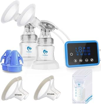 Bellababy Electric Breast Pump Double, 4 Modes & 9 Levels Efficient Suction, Touch Control LED Timer Display Rechargeable, Comes with 21mm, 24mm, 27mm Flanges, Clips and Milk Storage Bags on Amazon.ae - Price Tracker
