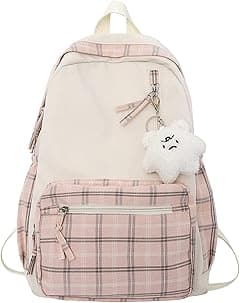 Backpack Backpack, Large Capacity Casual Daypack Kawaii Plaid School bags Preppy Backpack for School for Teens Girls Women Students (Pink) - Amazon.ae Price Tracker
