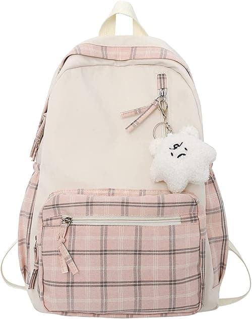 Backpack Backpack, Large Capacity Casual Daypack Kawaii Plaid School bags Preppy Backpack for School for Teens Girls Women Students (Pink) on Amazon.ae - Price Tracker
