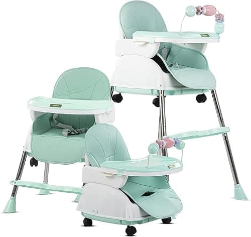 Baybee 4 in 1 Nora Convertible High Chair for KidsAdjustable Height and Footrest, Baby Toddler Feeding Booster Seat with Tray, Wheels, Safety Belt and Cushion For 6 Months to 4 Years (Green) on Amazon.ae - Price Tracker