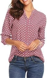Women's Henley Shirts Polka Dot Print 3/4 Sleeve V-Neck Tops Blouse Casual Office Tunics - Best Deal Finder