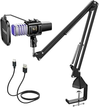 TONOR USB Gaming Microphone, RGB Streaming Microfono Set, PC Podcast Recording Computer Mic for PS4/5, Discord, Twitch, Cardioid Condenser Mic with Adjustable Boom Arm Stand TC30S+, Black on Amazon.ae - Price Tracker