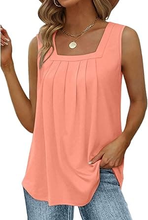 Pleated Square Collar Tank Top for Women Casual Summer Tops Loose Fit Sleeveless Shirts 2023 Trendy Blouses Color Block on Amazon.ae - Price Tracker