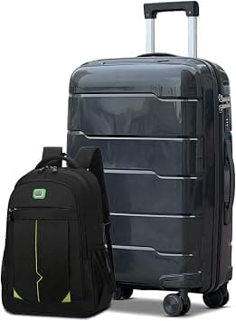 Hard Shell Suitcase with Travel Backpack Combo, 24 Inch, Lightweight PP, Spinner Wheels, Number Combination Lock (Black, Ceramic) on Amazon - Best Deal Finder