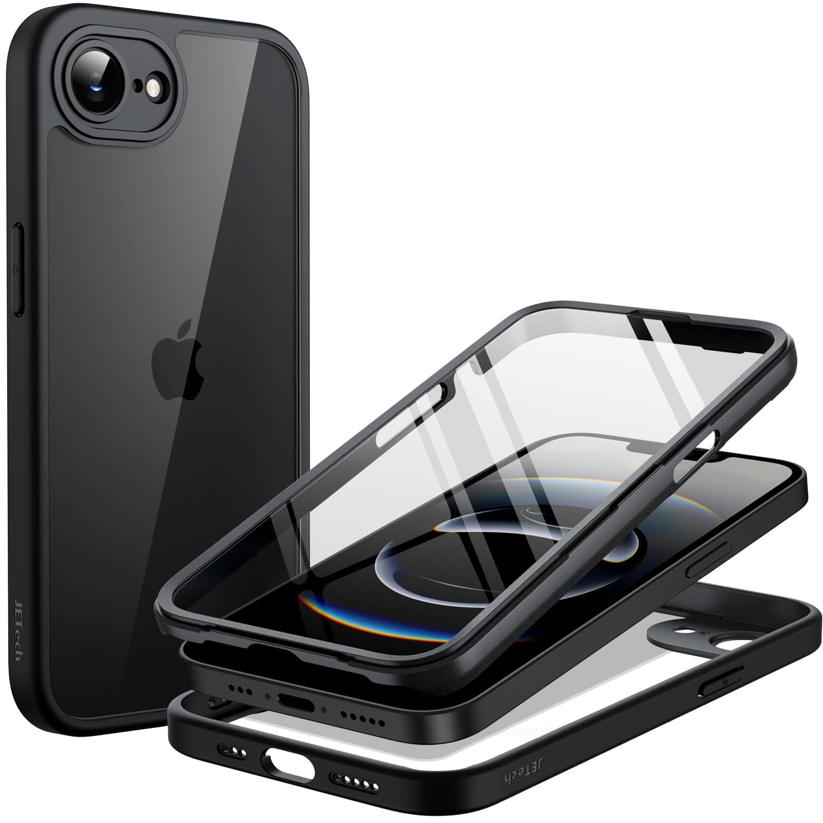 JETech Case for iPhone 16e 6.1-Inch 2025 with Built-in Tempered Glass Screen Protector, 360 Degree Full Body Shockproof Phone Cover, Heavy Duty Protection Clear Back (Black) on Amazon.ae - Price Tracker