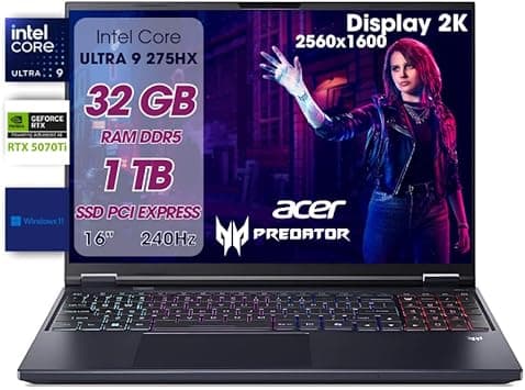 Acer Predator Helios Neo 16 AI Pc Gaming, Notebook Gaming Ultra 9 275HX, 32GB RAM DDR5, SSD 1TB PCIe, Display 16" WQXGA 240Hz, nVIDIA GeForce RTX 5070 Ti 12GB GDDR7, RGB, W11 (US Version) on Amazon.ae - Price Tracker