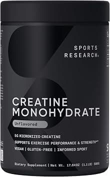 Sports Research Creatine Monohydrate - Gain Lean Muscle, Improve Performance and Strength and Support Workout Recovery* - 5 g Micronized Creatine - 17.46 oz - Best Deal Finder
