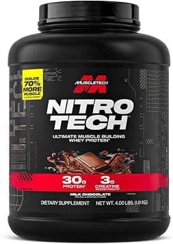MuscleTech | Nitro-Tech | Whey Protein | 30g of Protein & 3g of Creatine | Supports Muscle Strength, Enhances Recovery & Muscle Gain | Milk Chocolate | 1810 grams | 39 servings on Amazon.ae - Price Tracker