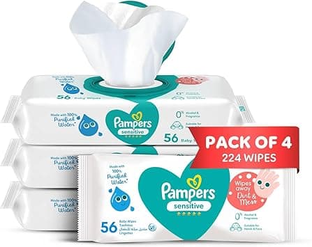 Pampers Sensitive Protect Baby Wipes with 100% Purified Water for Hands and Face, 4 Packs, 224 Count - Amazon.ae Price Tracker