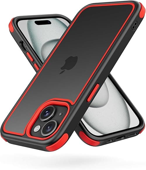 MobNano Compatible with iPhone 15 Case, with Multicolor Protective Shockproof Bumpers, Crystal Clear Not Yellowing Anti-Scratch Hard PC Back & Soft Silicone TPU Frame Cover - Black/Red on Amazon.ae - Price Tracker