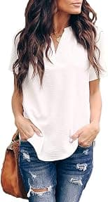 Allimy womens Casual Split V Neckline Blouses Soft - Best Deal Finder