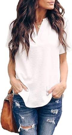 Allimy womens Casual Split V Neckline Blouses Soft - Amazon.ae Price Tracker