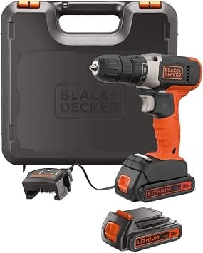 BLACK+DECKER 18V 1.5Ah Li-Ion Cordless Electric Compact Drill Driver with 2 Batteries in Kitbox for Wood Drilling Screwdriving/Fastening, Orange/Black - BCD001C2K-GB, - متتبع أسعار Amazon.sa