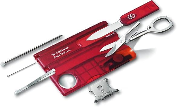 Victorinox Swiss Card Lite, Made Pocket Tool, 13 Functions, Led, Magnifier, Red Transparent - Best Deal Finder