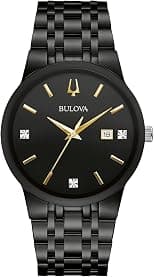 Bulova Men's Modern Gold Tone Stainless Steel 3-Hand Calendar Date Quartz Watch, Diamond Dial - Best Deal Finder