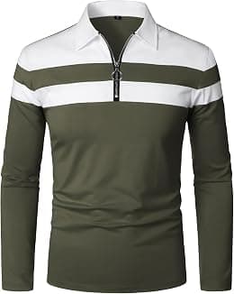 YTD Men's Long Sleeve Polo Shirts Quarter-Zip Casual Slim Fit Lapel Neck Basic Designed Cotton Shirts - Best Deal Finder
