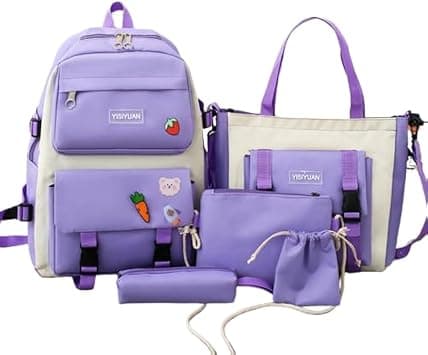 TAPIT 5PCS School Backpacks Combo Set with Bear Pendant Back to School Supplies Cute Schoolbag Lunch Bag Pencil Case Shoulder Bag Travel Bag Gifts for Girls Purple, One Size on Amazon.ae - Price Tracker