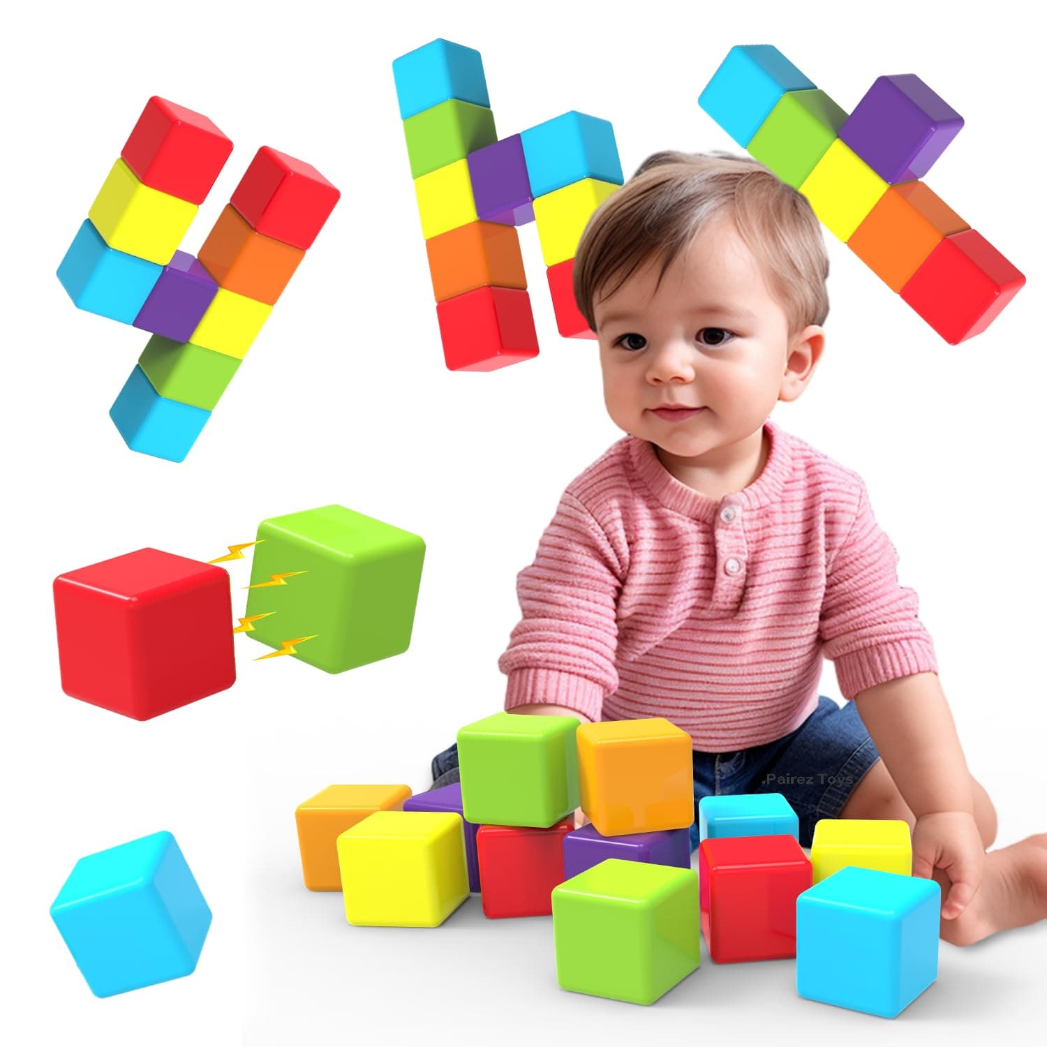 Pairez Toys Magnetic Building Blocks, 1.65 inch Large Magnetic Stacking Cubes for Toddlers, Sensory & Montessori Toys for Boys & Girls 1 2 3 Years Old (12 PCS) on Amazon.ae - Price Tracker