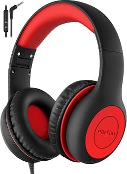 EarFun Kids Headphones, Foldable Headphones for kids, 85/94dB Volume Limiter, Sharing Function, Stereo Sound, Adjustable Headband, Wired Children Headphone with mic for School/Travel/Phone, Black Red - Amazon.ae Price Tracker