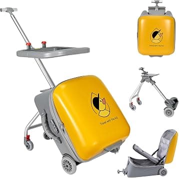 Children's Ride-On Suitcase, Kids Luggage Set, 20 Inch Expandable Hardside Suitcase with Spinner Wheels, 2-in-1 Trolley Case & Baby Stroller, Airport Travel Made Easy (Yellow) on Amazon.ae - Price Tracker