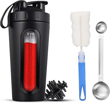Protein Bottle Shaker, Stainless Steel Water Blender Cup with Brush & Ball & Spoon, Portable Metal Bottles with Visible Measuring Window, BPA Free, for Gym Pre Workout, بروتين شيكر زجاجة كوب (Black) on Amazon.ae - Price Tracker