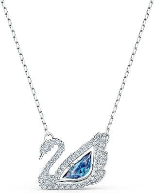 SWAROVSKI Women's Dancing Swan Necklace Jewelry Collection, Rhodium Finish, Blue Crystals, Clear Crystals - Best Deal Finder