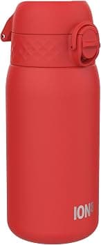 ION8 Lightweight Steel Kids Water Bottle, 400ml/13oz, Non-Insulated, Leak Proof, Easy to Open, Secure Lock, Dishwasher Safe, Fits Cup Holders, Carry Handle, Metal Water Bottle, Red - Best Deal Finder