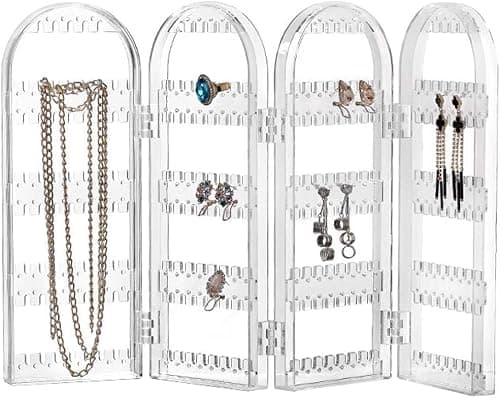 MAKINGTEC 240 Holes Foldable Acrylic Earring Holder, Jewelry Hanger Organizer, Necklace Holder 3 Folds Lucency Double Sided Stand Earring Display, Clear Jewelry Display Stand, (4.13x3.15x11.2 inch) on Amazon.ae - Price Tracker