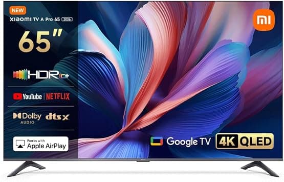تلفزيون A بحجم 65 بوصة 2026 جوجل تي في بشاشة QLED بجودة 4K وتقنية صوت دولبي ودي تي اس-اكس ودي تي اس فيرتشوال اكس بلمسة نهائية معدنية مع جهاز تحكم عن بعد بلوتوث 360 درجة من شاومي - متتبع أسعار Amazon.sa