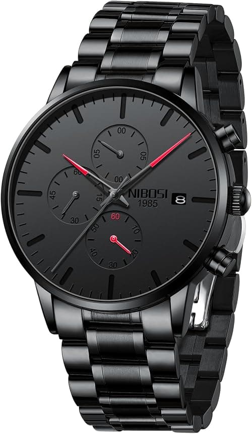 NIBOSI Men's Watches Analog Minimalist Black Dial Watches for Men Business Chronograph Military Casual Wrist Watches Stainless Steel Strap Date على Amazon.ae - متتبع الأسعار