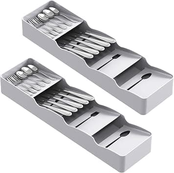 Lifewit Compact Flatware Drawer Organizer, Narrow Silverware Tray for Kitchen Drawers, Plastic Cutlery Holder for Spoons, Forks and Knives, Utensils Storage Organization, 2 Pack, Gray on Amazon.ae - Price Tracker