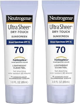 Neutrogena Ultra Sheer Dry-Touch Water Resistant and Non-Greasy Sunscreen Lotion with Broad Spectrum SPF 70, 3 fl. oz (Pack of 2) - Best Deal Finder