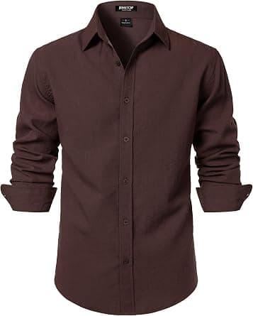 JEMITOP Men's Stretch Linen-Like Long Sleeve Button Down Shirts Casual Beach Wedding Dress Shirt على Amazon.ae - متتبع الأسعار