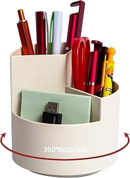 Desk Pencil Pen Holder, 3 Slots 360-Degree Spinning Pencil Pen Desk Organizers, Desktop Storage Pen Organizers Stationery Supplies, Cute Pencil Cup Pot for Office, School, Art Supply, Kids - White على Amazon.ae - متتبع الأسعار