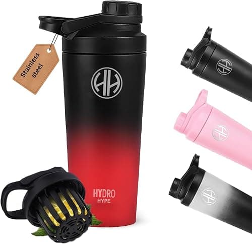 Protein Shaker Bottle Stainless Steel 750ML Leak Proof Shaker Bottle gym with Screw on mixer & Measurement Window BPA Free Protein Shake Mixer Cup for Gym & Workout(BLACK RED) on Amazon.ae - Price Tracker