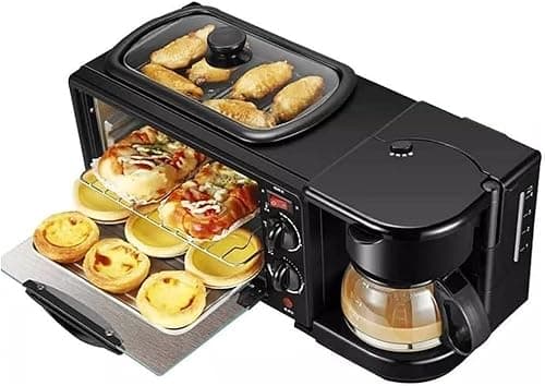 3-in-1 Breakfast Station, Electric Multi-Function Kitchen Appliance with Toaster Oven, Coffee Maker and Griddle, Compact Black Design, 45x18x20cm, Includes Glass Carafe and Baking Accessories on Amazon.ae - Price Tracker
