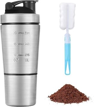 700ml Stainless Steel Protein Shaker Bottle with 200ml Storage Cup and Mixing Ball, Leak Proof, BPA-Free Gym Shaker Cup for Fitness, Supplements, Meal Prep, Travel, Durable & Easy to Clean on Amazon.ae - Price Tracker