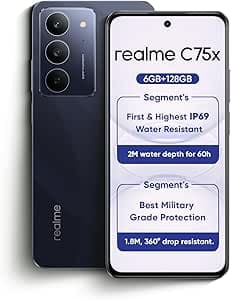 Realme C75x 4G AI Smartphone 128GB | 6.67" 120Hz FHD+ Display | 50MP AI Camera | 5310mAh Battery | IP69 Rugged | 45W Fast Charging | 1 Year Warranty |Middle East Version (Oceanic Blue) on Amazon.ae - Price Tracker