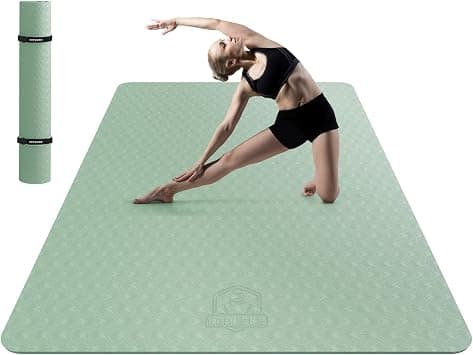 HAPBEAR Large Yoga Mat-183x91cmx6mm, Non-Slip, Durable, Thick Wide Exercise Mat for Home Workouts, Yoga, Pilates, Stretching, Includes Bonus Resistance Bands & Carry Bag - دليلك لأفضل العروض