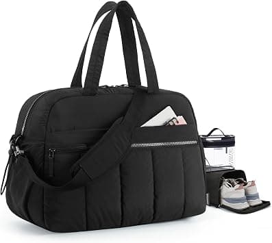 BAGSMART Gym Bag for Women, Duffle Bag for Travel with Wet Pocket, Lightweight Carry on Weekender Duffel, Water Resistant, Black, Large, Comes With Shoe Bag and Toiletry Bag على Amazon.ae - متتبع الأسعار