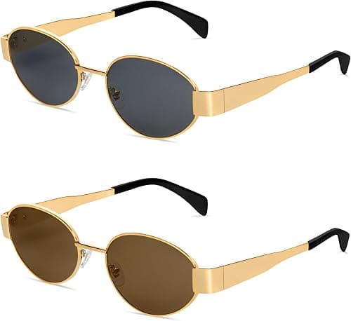 MAKINGTEC Retro Oval Sunglasses for Women Men, 90s Wide Narrow Round Trendy Designer Trendy Sun Glasses Classic Shades UV400 Protection على Amazon.ae - متتبع الأسعار