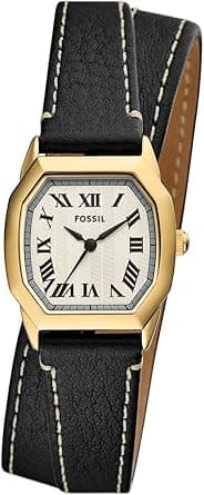 Fossil ES5404 Harlow Three-Hand Analogue Wrist Watch with Leather Strap for Women, 27 mm Case Diameter, Gold/Black on Amazon.ae - Price Tracker