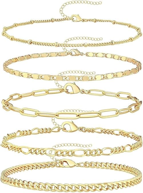 5Pcs Gold Bracelet for Women, 14K Gold Plated Stacking Bracelets Bead Chain Layered Metal Link Bracelets Adjustable Gold Bracelet Set for Women Girls Fashion Jewelry on Amazon.ae - Price Tracker